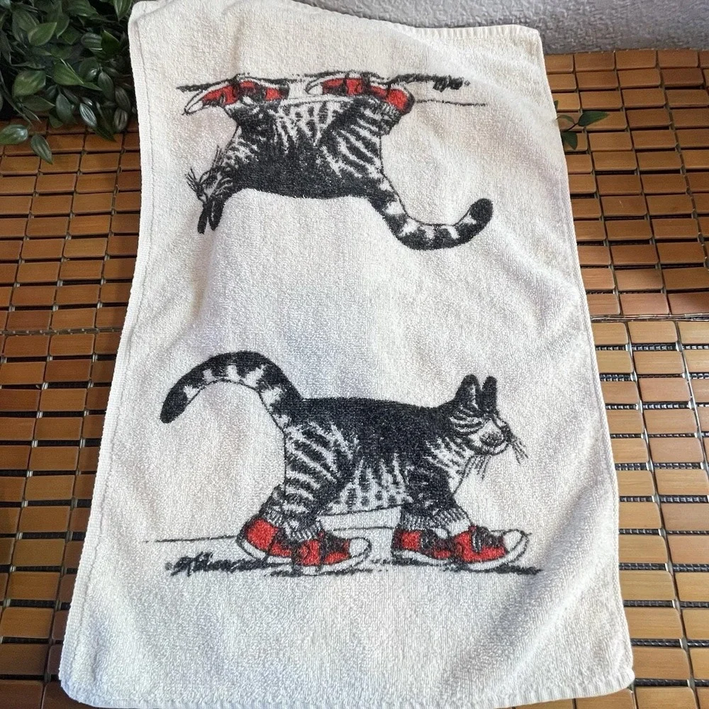 Vtg 70s 80s B Kliban Cat Bathroom Set 6pc Hand Towels Washcloths Handkerchiefs